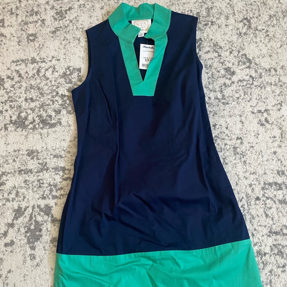 Sail to Sable NWT Navy and Kelly Green Sleeveless Summer Dress